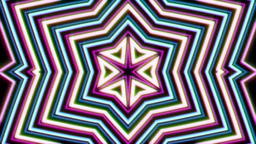 Glowing Neon Star Kaleidoscope Loop Background