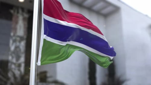Flag of The Gambia Waving on Flagpole Loop