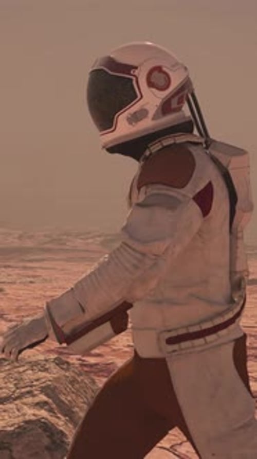 Futuristic Astronaut Walking on Alien Planet in Vertical Frame