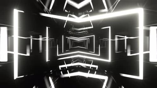 Black And White Neon Corridor With Glowing Frames Background Vj Loop I 4K