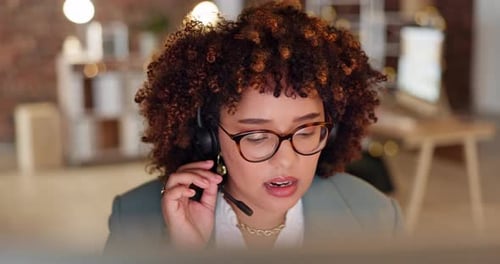 Call center, telemarketing and woman talking, customer service and helping client online