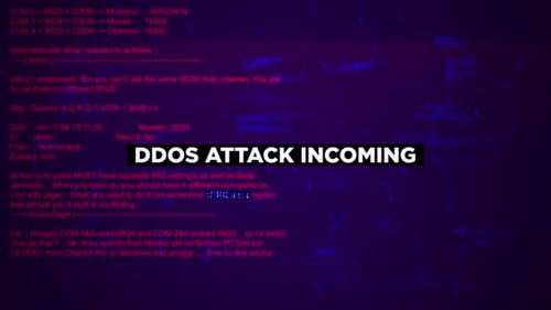 DDoS Attack Eingehender Warntext auf dem Hacking-Hintergrundbildschirm V03