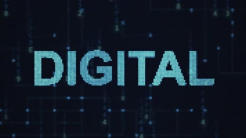 Texte numérique sur boucle de fond de technologie d'affichage numérique à matrice de points LED bleue