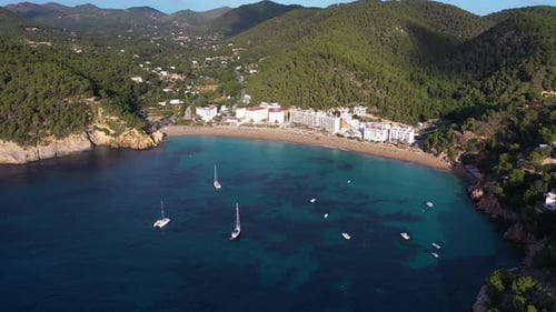 Aerial view of Ibiza Island, Balearic Island, Spain.