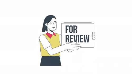 Korean woman blogger showing box for review line 2D character animation