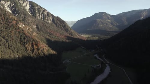 Aerial view of valley with mountains, Austria.