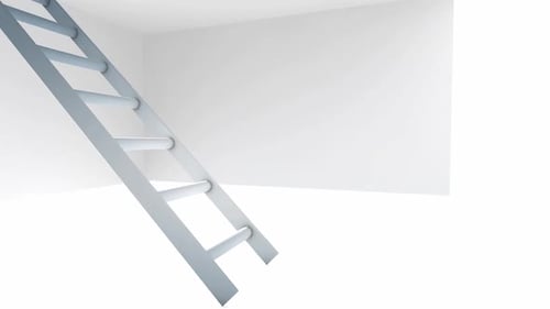 Metallic Ladder Leading to Skylight in Minimalist Room