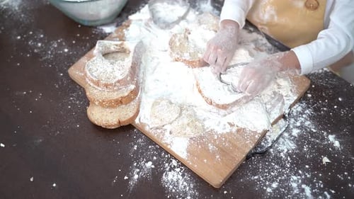 Pastry chef asian little boy making bakery bread cookie and cake delicious sweet food funny moment