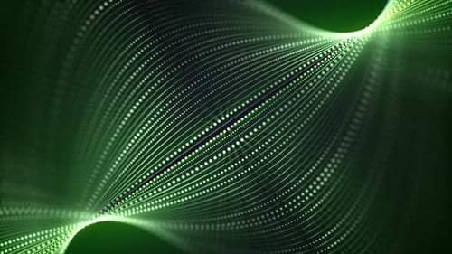 Looped green background with digital patterns of dotted lines in a shape of futuristic structure