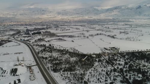 City covered with ice and snow : Ariel