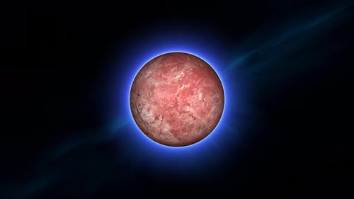 leuchtender Venusplanet im Globusraum mit 360-Grad-Drehung und kleinem Sternengalaxienhintergrund