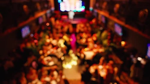 A Defocused Background Depicting a Busy Restaurant Atmosphere Filled with Colorful and Inviting