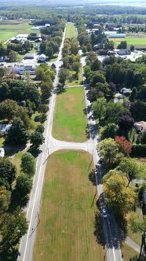 Aerial View of Tree-Lined Road in Hadley, Massachusetts Countryside