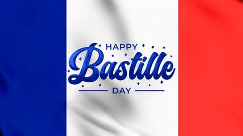 Decorative Happy Bastille Day French Celebration Text Animation
