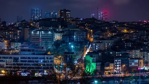 night city, illumination of buildings and cars, Istanbul Turkey