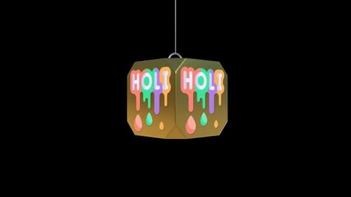 Holi Golden Lantern with Colorful Dripping Paint Animation