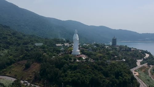 Aerial view of the famous Lady Buddha in Da Nang, Vietnam