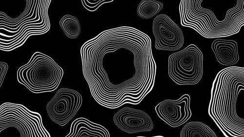 Abstract animated outline topographic contour map. Moving waves on black background. 4K loop