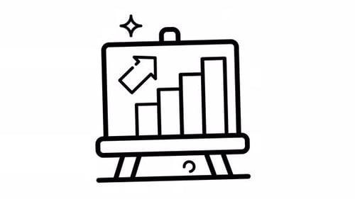 Animated Made in uk a whiteboard line art with a bar graph and an arrow pointing up.