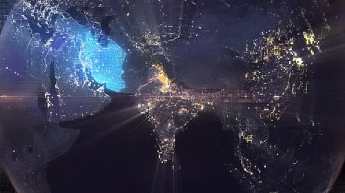 Pixel Art Earth Night Space Rotate and Zoom Shining Country Irã