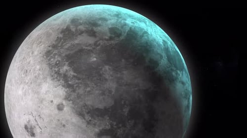 Futuristic Rotating Moon with Bright Blue Glow