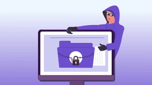 cyber security hacker stealing protected data theft animation