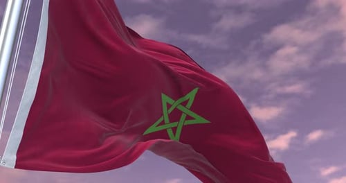 Realistic 3D Morocco Flag Waving With Cloudy Sky