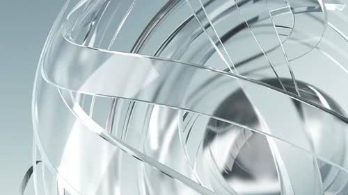 Abstract Swirling Glass Ribbons and Metallic Sphere Animation