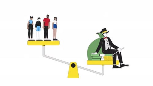 Economic Inequality Concept with People and Money on a Scale