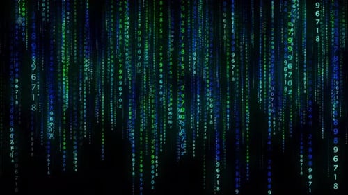 Vertical Digital Numbers and Codes Moving on Black Background