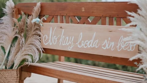 Wedding Bench with Calligraphy and Pampas