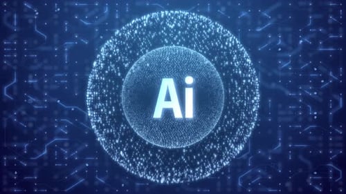 Ai Concept over Matrix sphere on circuitry background.