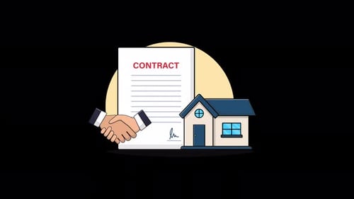 Contract Paper with House. Real Estate Contract Concept Animation Video - Transparent