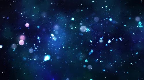 Festive Snowflakes and Blue Bokeh Lights Loop Background