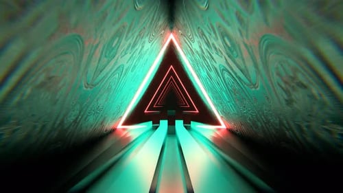 Turquoise And Light Red Triangular Alien Neon Corridor Background Vj Loop I 4K