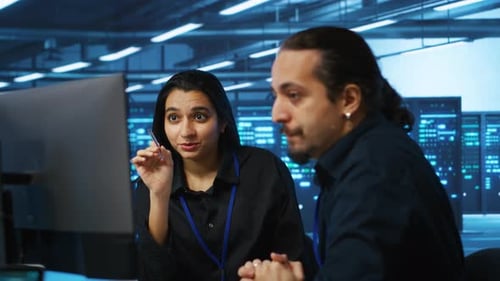 Colleagues Examining Infrastructure in Data Center