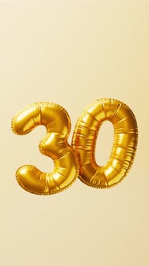 Golden Balloons Number 30 Rise and Float Animation Anniversary Concept 3d Render