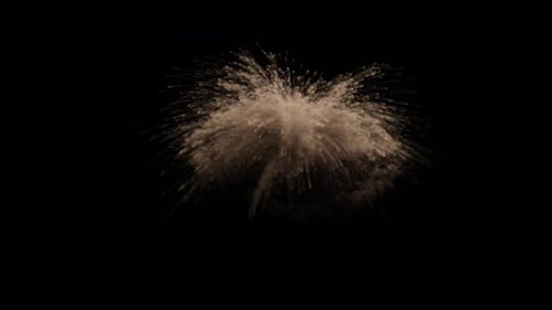 Dust explosion with shock wave high angle on transparent background