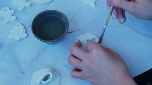 Master Class of Painting Unrecognizable Artist Do It Yourself Air Dry Clay Crafts for Christmas Tree