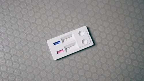 Nahaufnahme in der Tierklinik Auf dem Tisch liegt ein gebrauchter Infektionstest