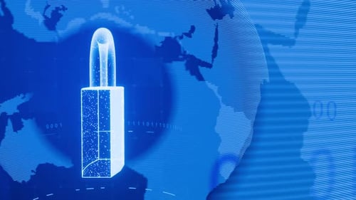 Futuristic Digital Padlock Security Animation with Global Network