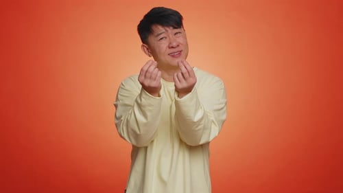 Man Rubbing Fingers Show Cash Gesture Demands to Pay Back the Debt Take Loan Do Shopping Begging