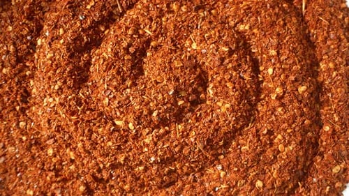 A ground chilli in close-up.