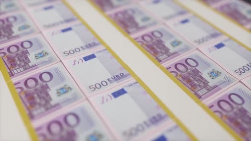 Euro Banknotes Printing Sheets - Financial and Currency Background