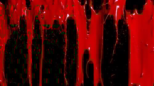Red liquid blood flows on transparent background with alpha channel.