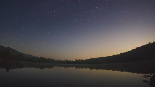 Video motion and lake of Beautiful Star Trails and space dust in the universe,