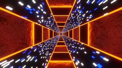 Orange Sci-Fi Neon Glow Cyber Tunnel Background Vj Loop In HD