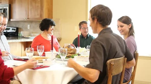 Family Prays at Thanksgiving Diner Autumn