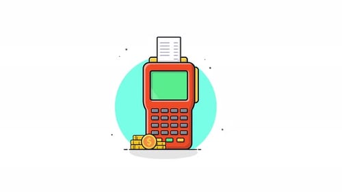 Animated Payment Terminal with Coins and Receipt