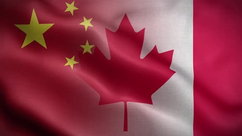 Blended Waving Flags of China and Canada